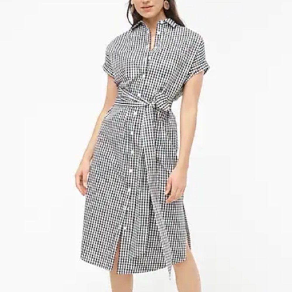 J. Crew Black and White Gingham Relaxed Midi Dress Size XS